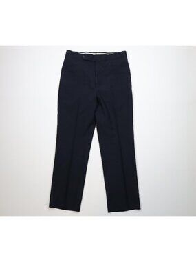 Vintage 70s Knit Chino Pants Trousers Mens W34 L31 Navy Blue Straight Leg Faded